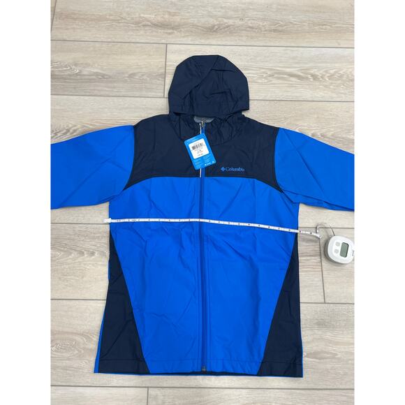 Columbia Blue Black Hooded Rain Jacket Youth Large NWT - Picture 2 of 4